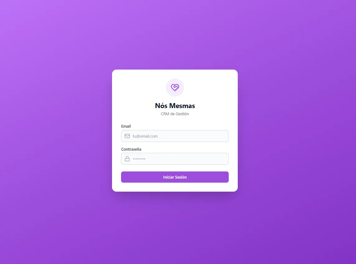 Pantalla de acceso seguro al CRM de Nós Mesmas