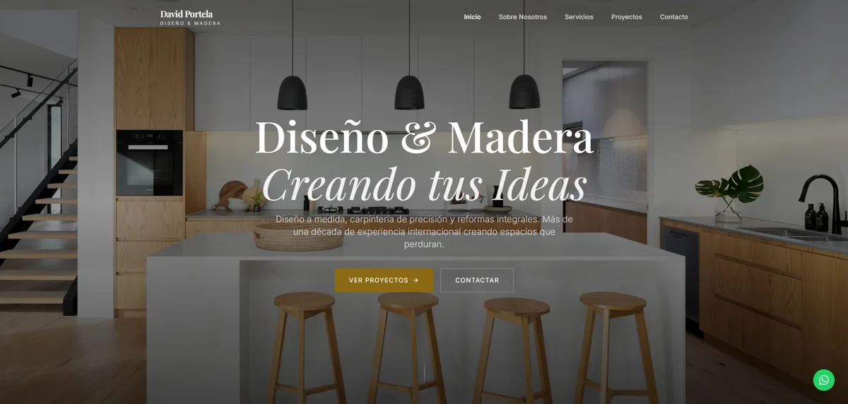 Captura del sitio web de David Portela - Carpintería y Diseño