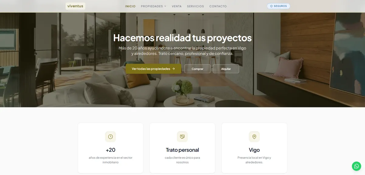 Captura de la sección Inmobiliaria de Viventus